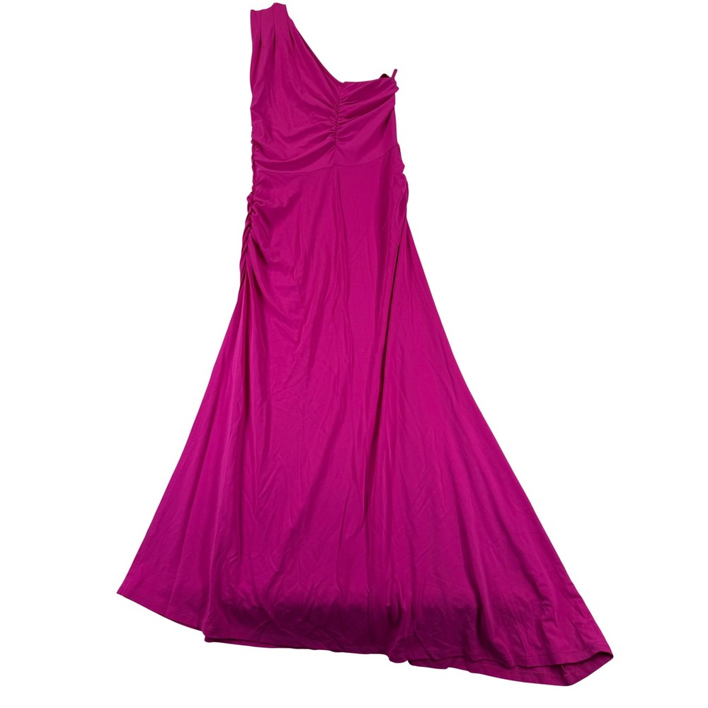 Veronica Beard Women Hot Pink One Shoulder Ruched Viscose‎ Maxi Dress Size S